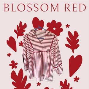 Nwt tankaneo Red and White Striped Blouse cute trim